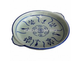 8^CERAMICS PLATE(11546)HAND COLOR ANTIQUE BLUE